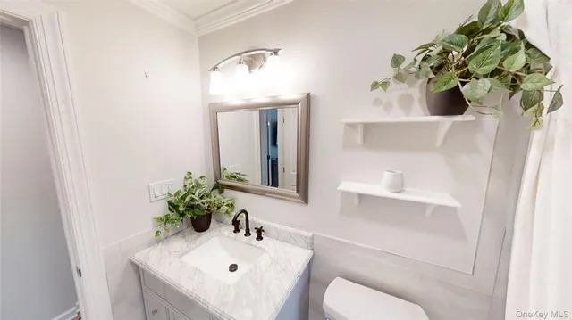 a bathroom with a sink a toilet and mirror