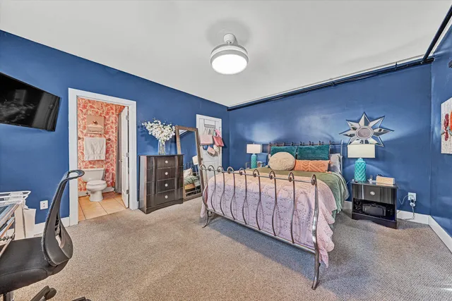 a bed room with a bed and a television