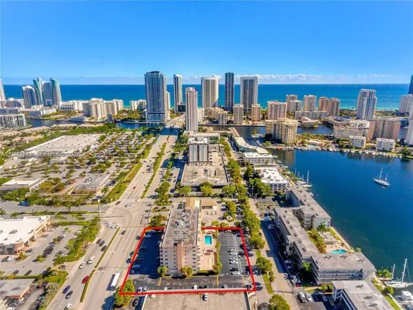 a city view with tall buildings