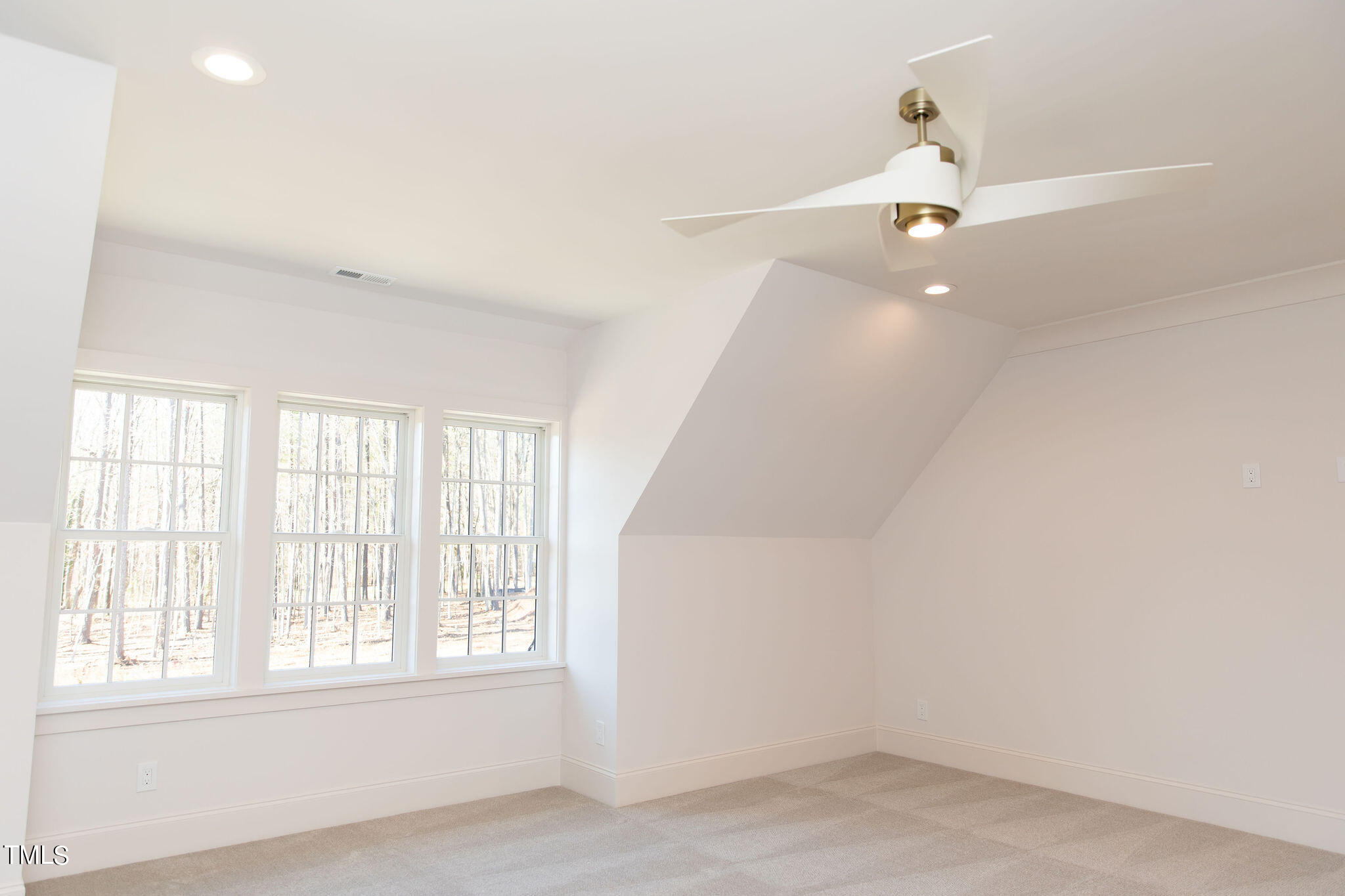 9412 Rawson Avenue Raleigh, NC 27613 - Photo 41 of 53 an empty room with windows and chandelier fan