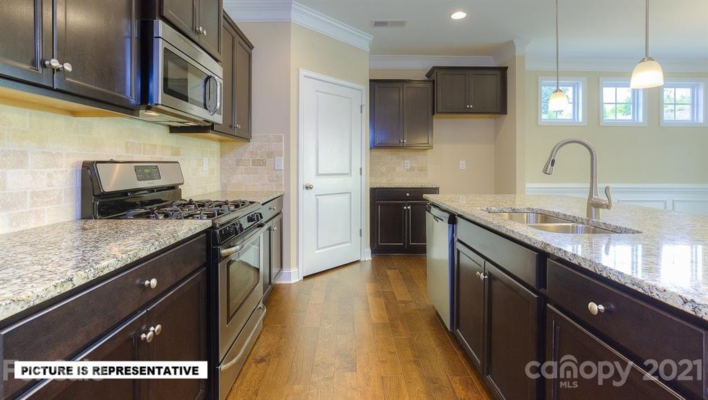 4366 Riverton Loop Denver, NC 28037 - Photo 5 of 14 a kitchen with stainless steel appliances granite countertop a stove a sink and a microwave