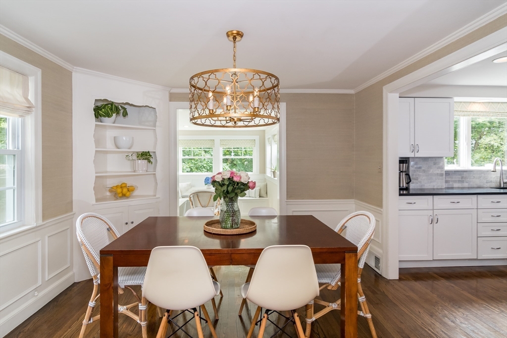 29 Brookfield Road Wellesley, MA 02481 - Photo 5 of 23 a view of a dining room with furniture a chandelier and wooden floor