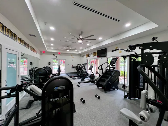 a view of a room with gym equipment