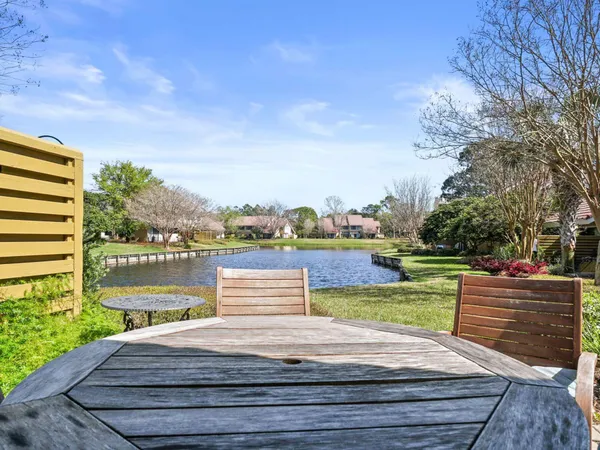 a view of a terrace with a yard