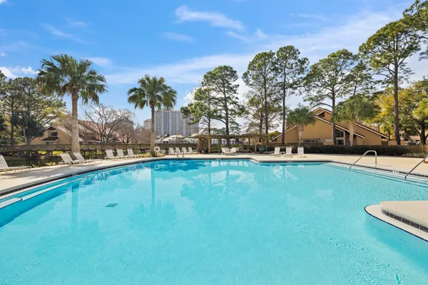 a view of a swimming pool and outdoor space