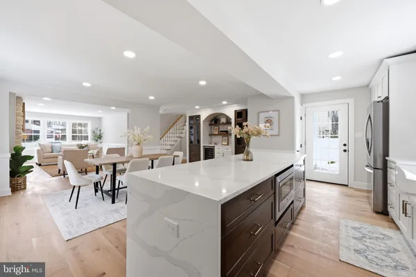 a kitchen with counter top space