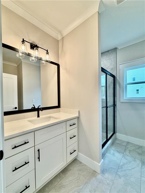 141 Palisade Drive Rydal, GA 30171 - Photo 34 of 50 a bathroom with a granite countertop sink and a mirror