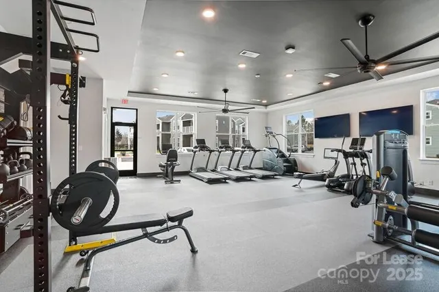 a view of a room with gym equipment