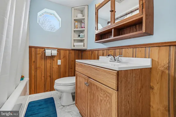 a bathroom with a sink a toilet and a mirror