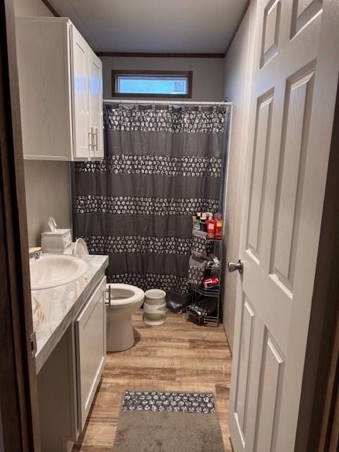 6218 Cr-4813 Pecan Gap, TX 75469 - Photo 18 of 30 Bathroom featuring vanity, a shower with shower curtain, toilet, and wood finished floors
