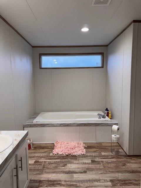 6218 Cr-4813 Pecan Gap, TX 75469 - Photo 23 of 30 Bathroom with a decorative wall, a healthy amount of sunlight, wood finished floors, and a bath