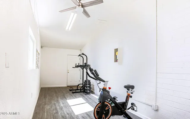 a view of a room with gym equipment