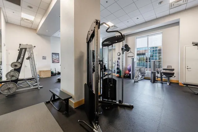 a view of a room with gym equipment