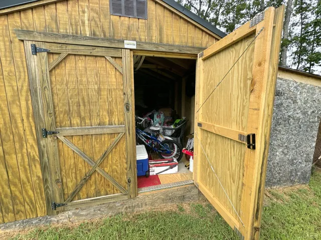 a view of a balcony with painted walls