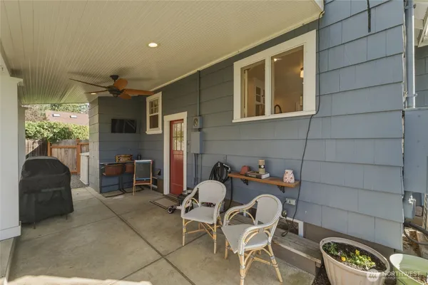 an aerial view of a house with a garden and plants