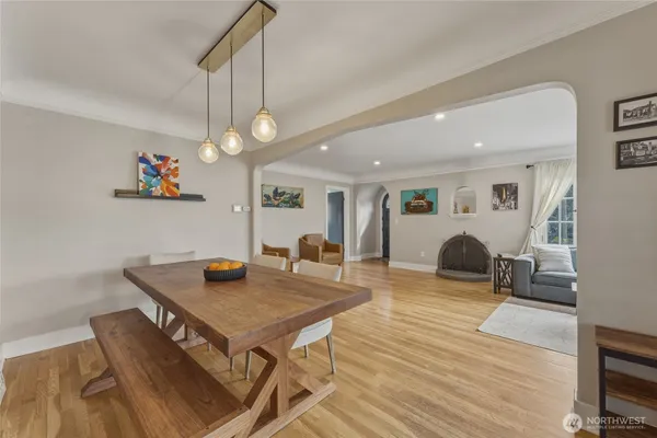 a living room with furniture and a table
