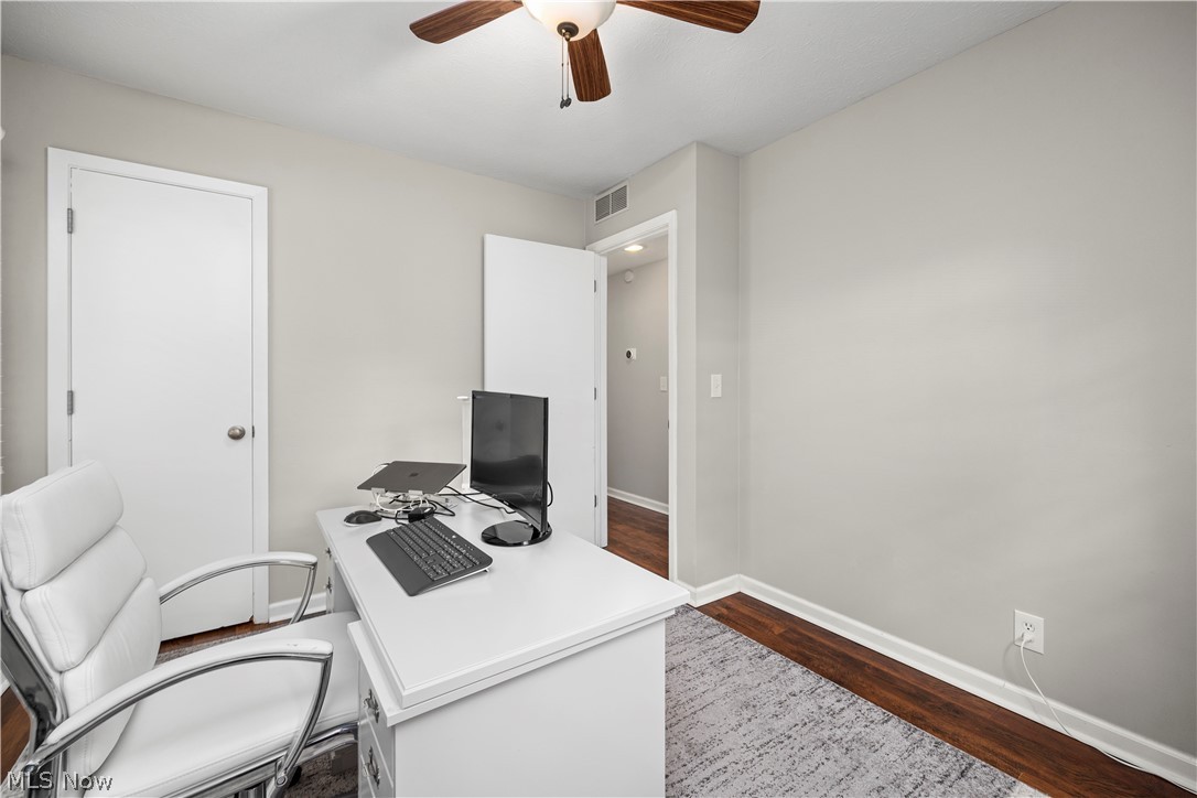 184 Sunset Road Avon Lake, OH 44012 - Photo 27 of 35 Home office with ceiling fan and hardwood / wood-style floors