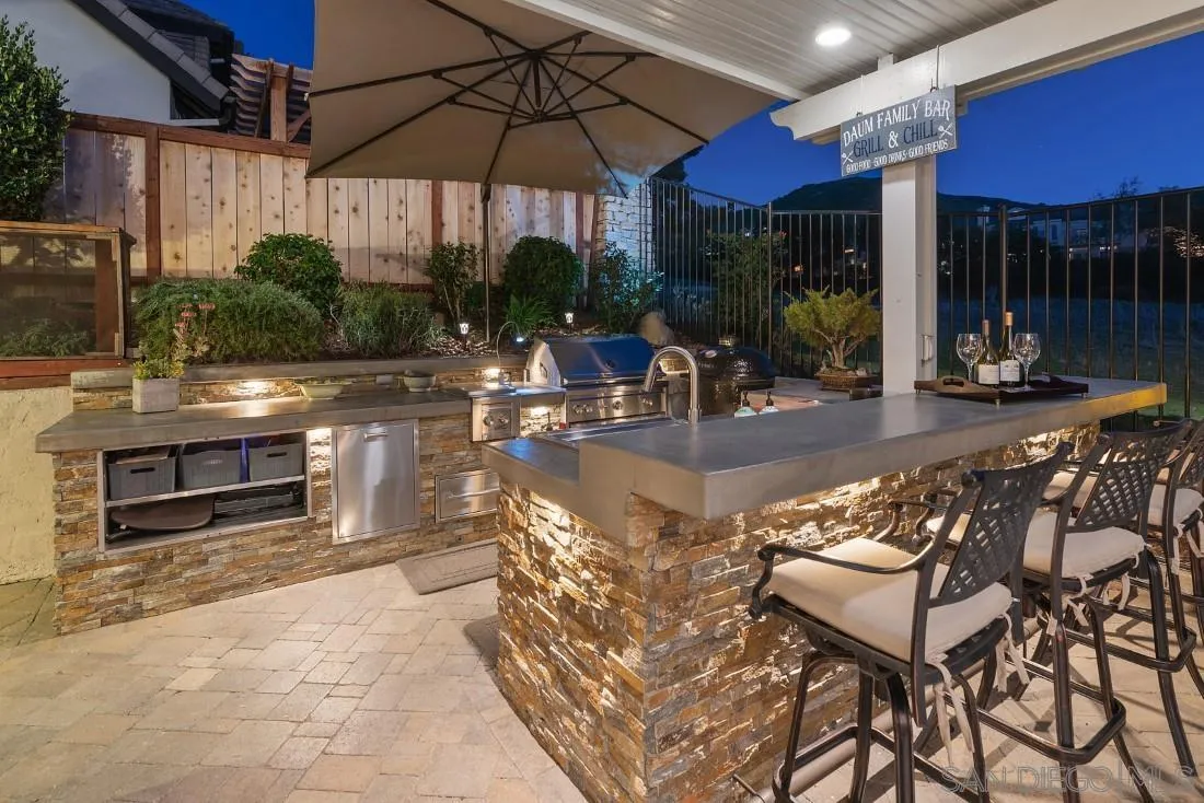 13755 Royal Melbourne Square San Diego, CA 92128 - Photo 26 of 75 a view of a patio with a table and chairs under an umbrella