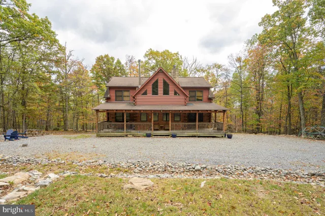 a view of a yard with large trees