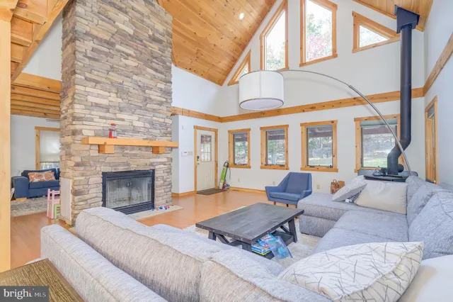 a view of a yard with trees in the background