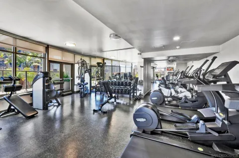 a view of a room with gym equipment