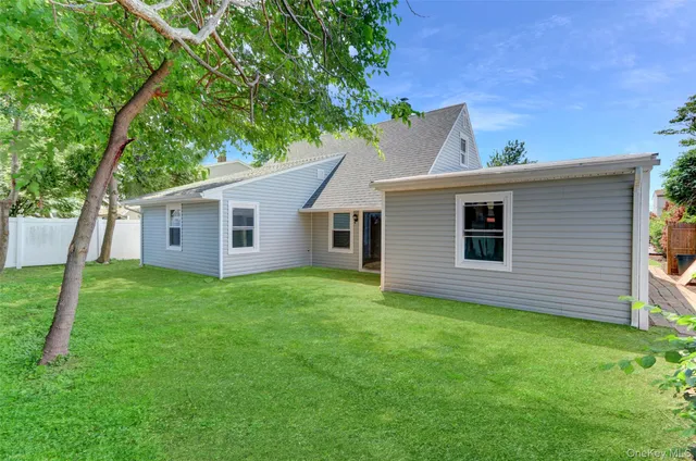 a view of a backyard with plants and large tree