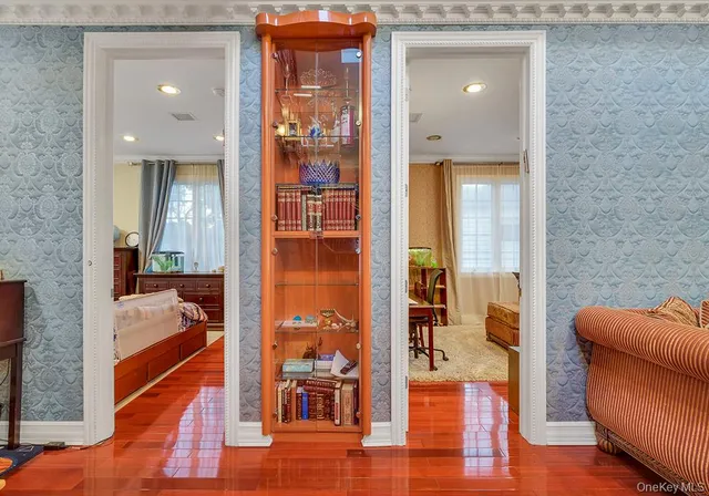 wooden floor in a gallery with living room