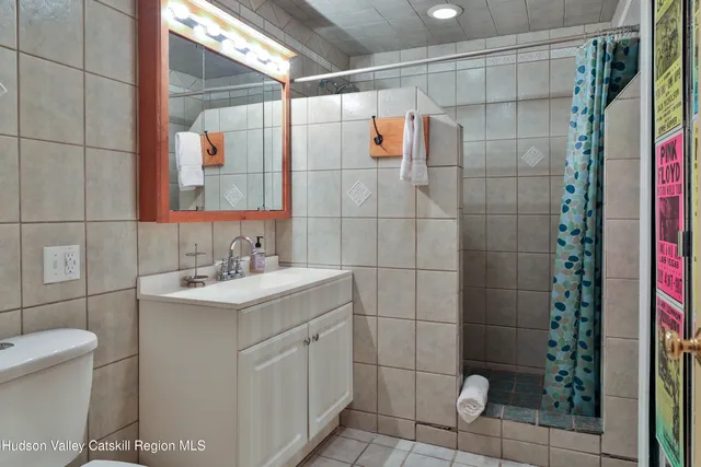 a bathroom with a shower toilet and sink