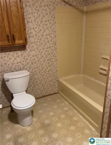 a bathroom with a toilet and a bathtub
