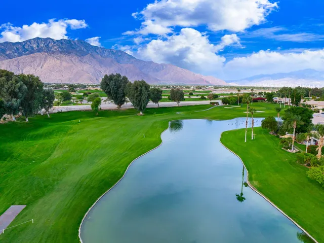 a view of a garden with a lake
