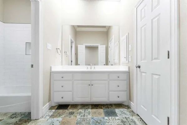 a bathroom with a bathtub