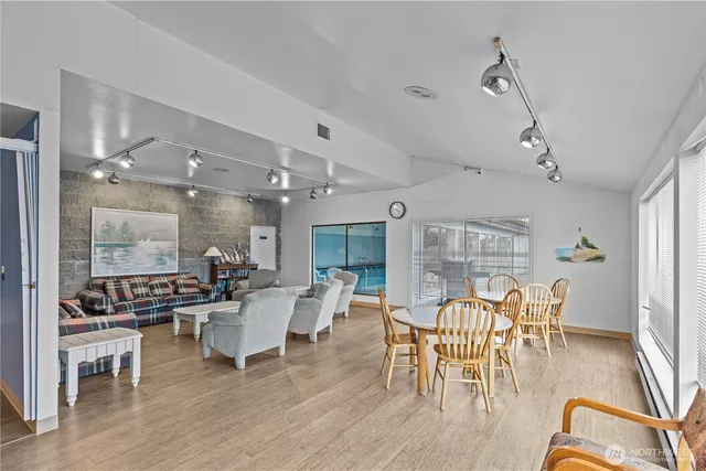 a view of a brick house with a large windows