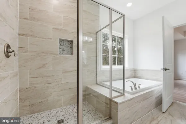 a bathroom with shower and bathtub