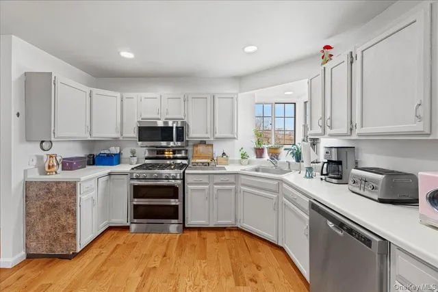 a kitchen with a sink cabinets and stainless steel appliances