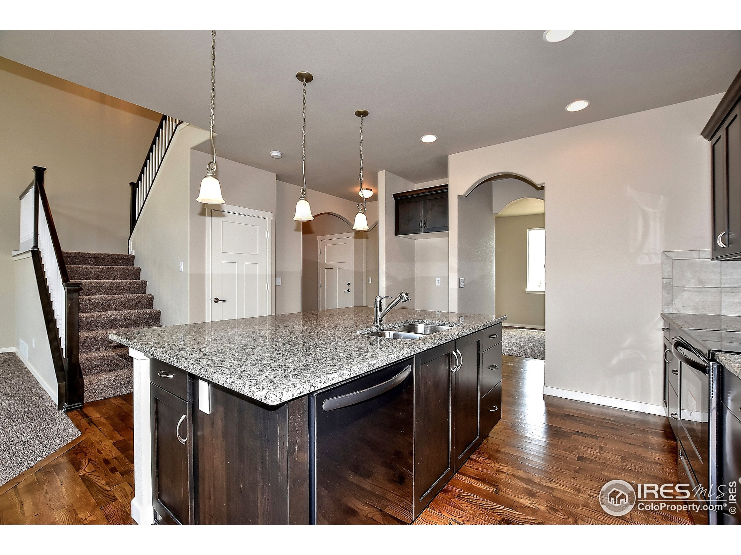 6630 Pebble Path Court Timnath, CO 80547 - Photo 8 of 18 a kitchen with a counter space appliances and a wooden floor