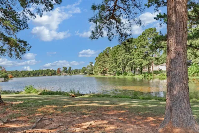 a view of a lake from a yard