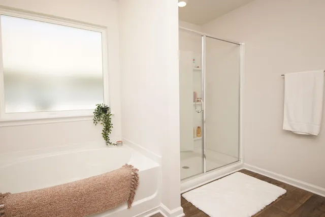 a bathroom with a tub