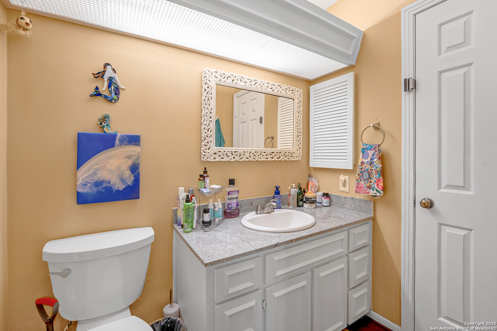 165 West Rampart Drive, Unit 706 San Antonio, TX 78216 - Photo 15 of 20 a bathroom with a toilet sink and mirror
