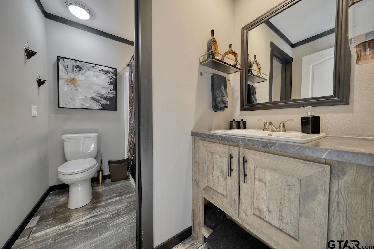 17675 Pine Drive Lindale, TX 75771 - Photo 31 of 35 a bathroom with a toilet a sink and a mirror