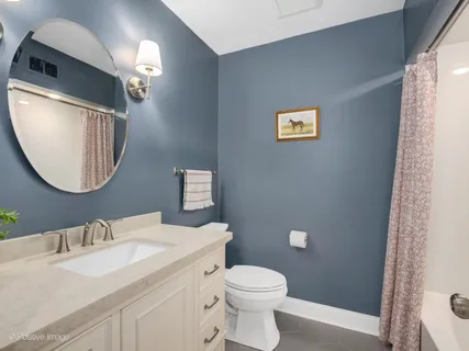 a bathroom with a toilet a sink a vanity and mirror