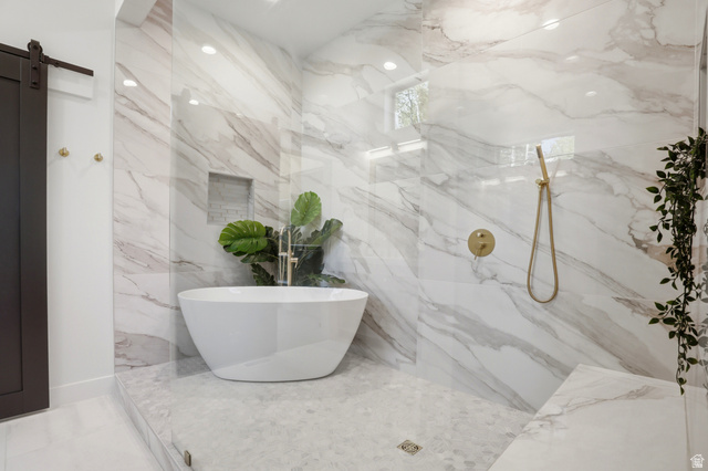 1000 West Upper Cove Road Park City, UT 84098 - Photo 17 of 63 Spacious walk-in shower featuring large-format wall tiles
