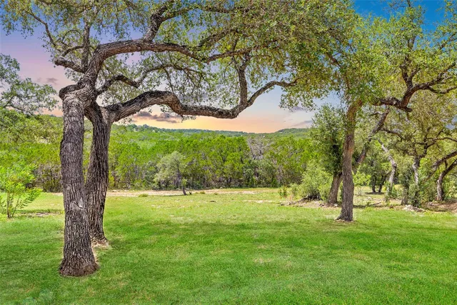 a view of outdoor space with green field and trees