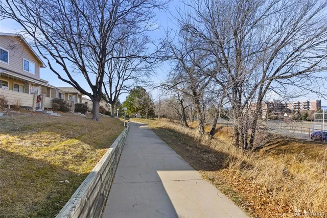 a view of a yard with snow on the road