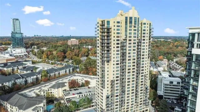 a view of a city with tall buildings