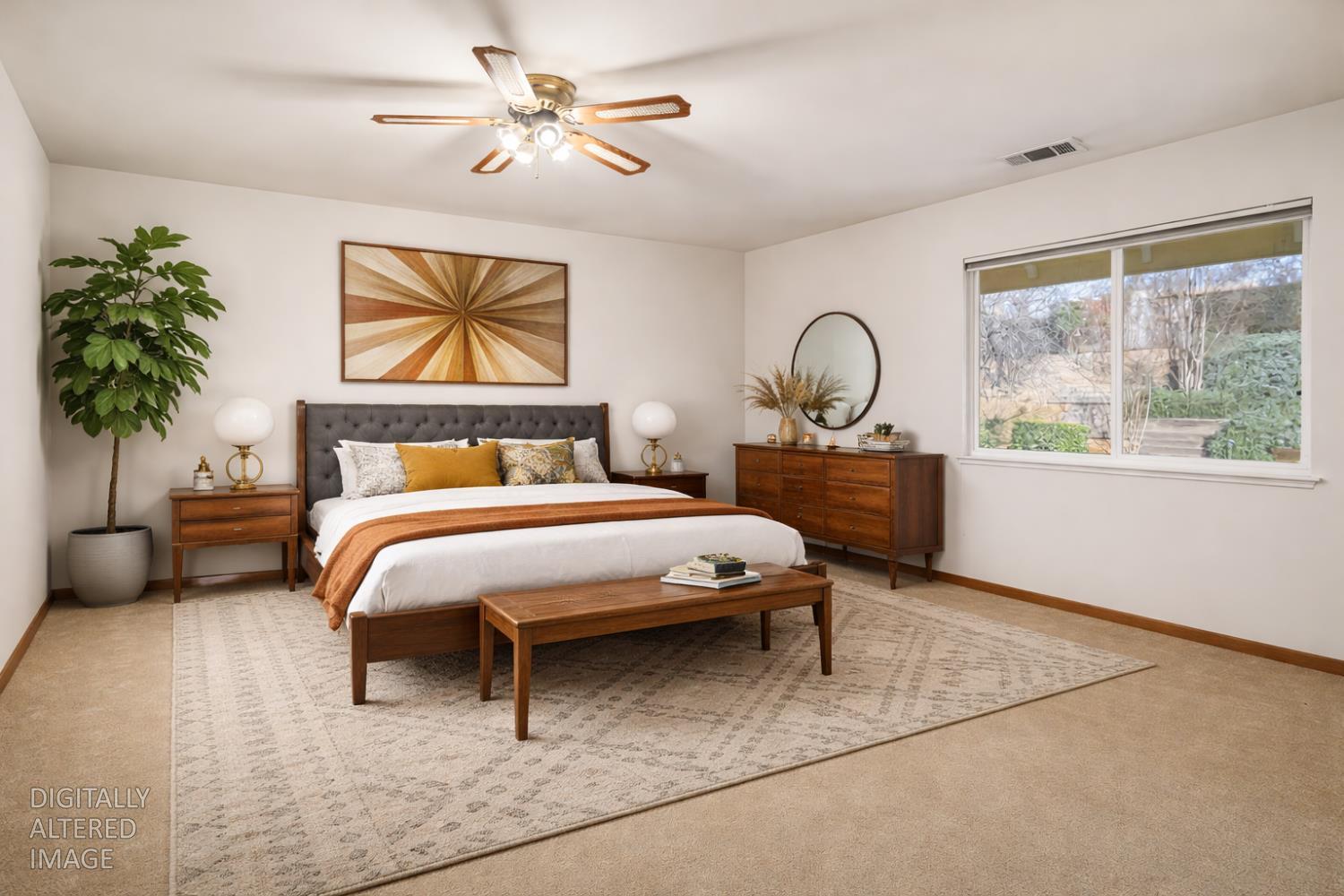 363 Diamond Oaks Road Roseville, CA 95678 - Photo 21 of 51 Experience unmatched utility and light in this primary ensuite retreat, complete with twin closets and a dedicated portal to your backyard oasis. Digitally altered photo showing furniture placement options.