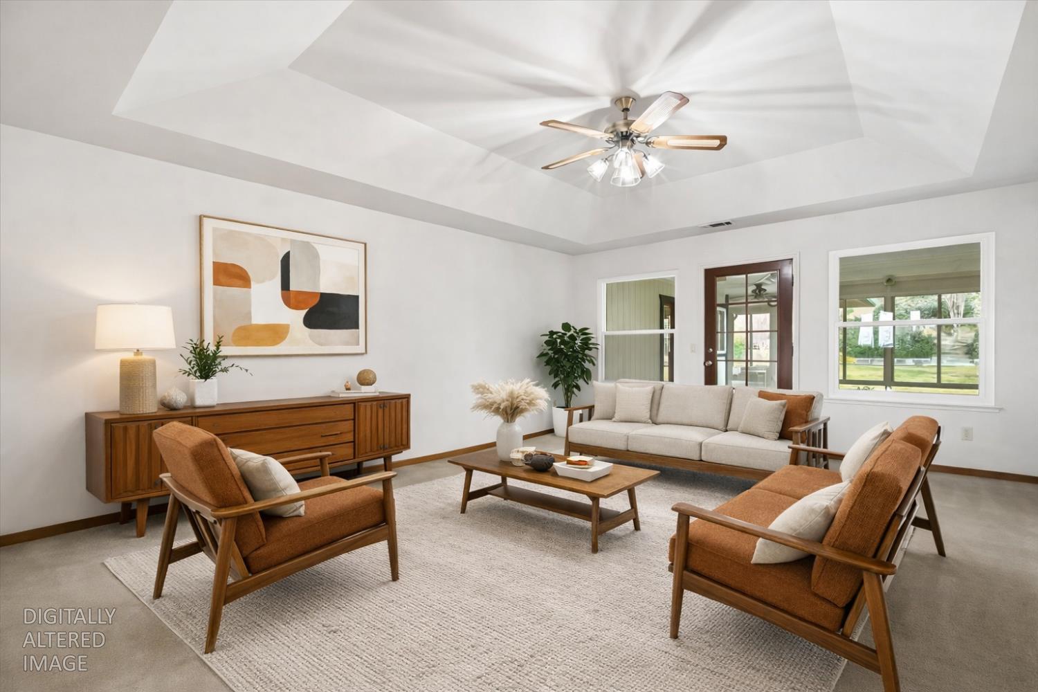 363 Diamond Oaks Road Roseville, CA 95678 - Photo 7 of 51 Formal Living area looking out to the enclosed patio, with sliding door accessing the backyard. Digitally altered to show furniture placement options.