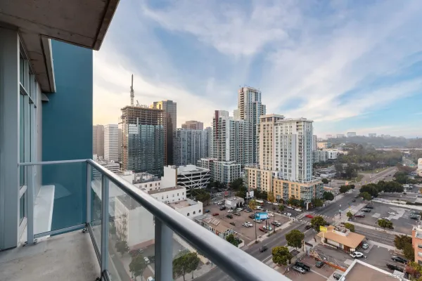 a city view from the balcony
