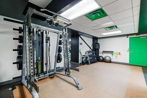 a view of a room with gym equipment
