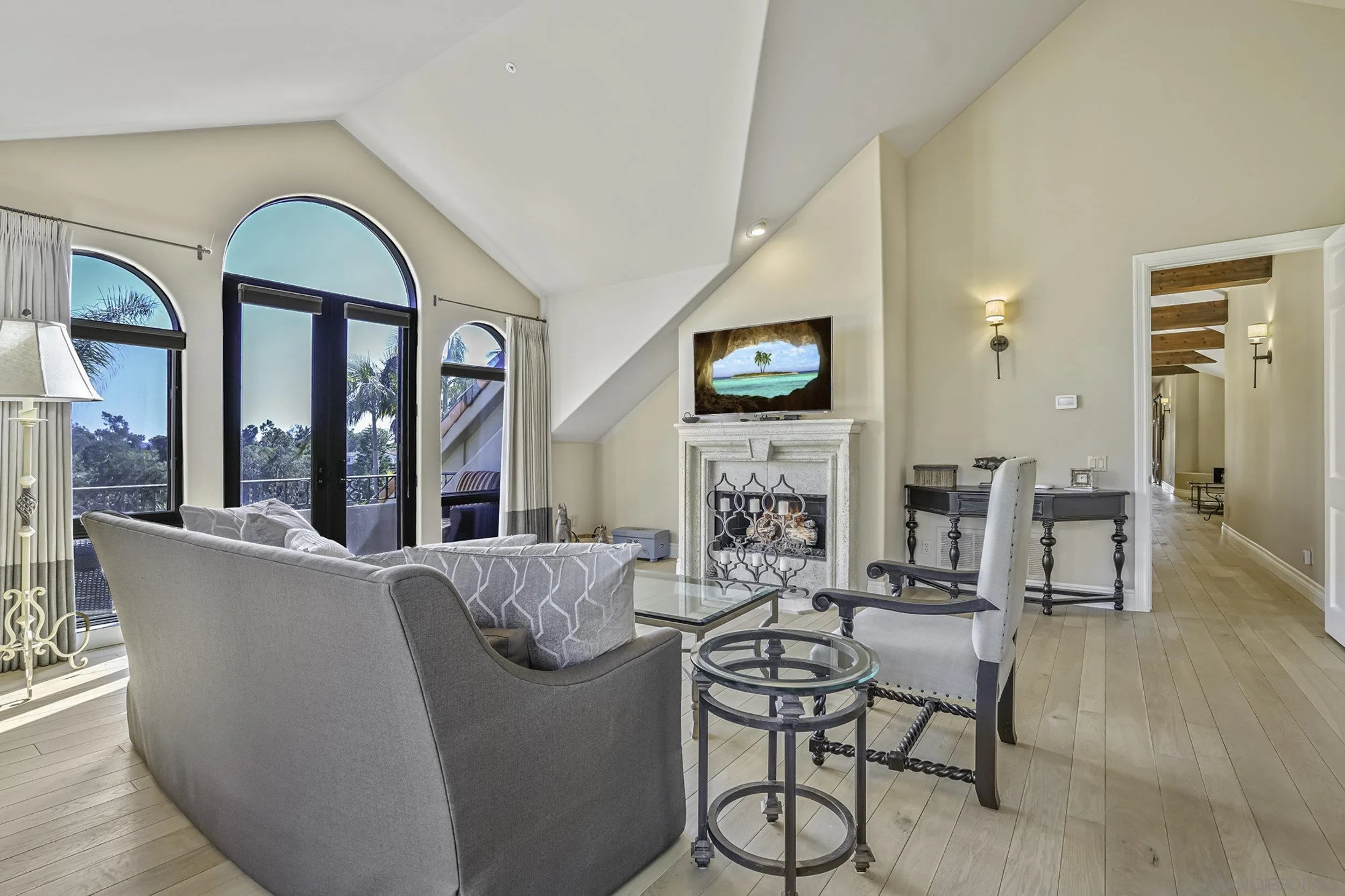 5305 La Crescenta Road Rancho Santa Fe, CA 92067 - Photo 50 of 63 Secondary primary suite has nice sitting area, fireplace and wonderful view from the balcony