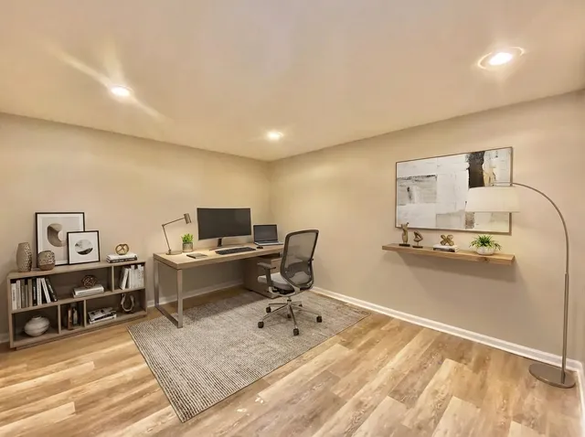 a workspace with furniture